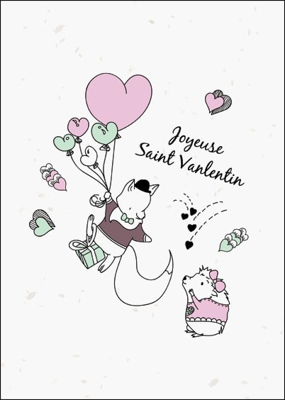 Cartes postales Amour et Animaux pour la St Valentin : Envol avec des coeurs - Saint Valentin