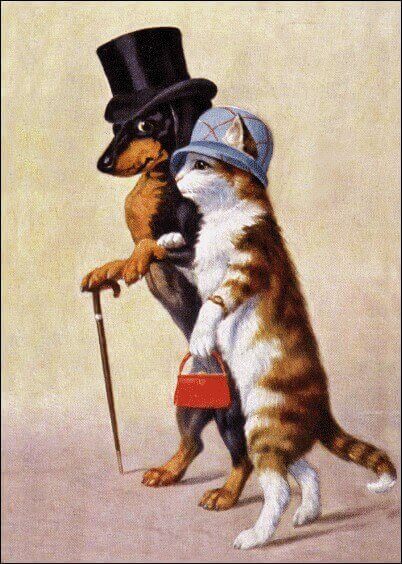 Cartes postales Animaux : Carte ancienne Chien et chat - L'amour qui rassemble