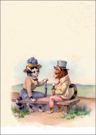 Cartes postales Animaux : Carte ancienne - Couple de chats sur un banc