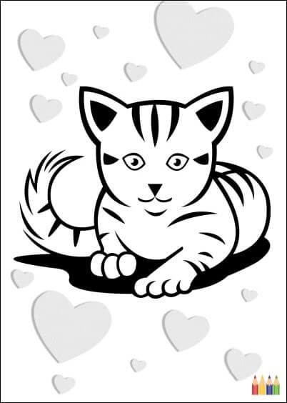 Cartes postales Coloriages Animaux pour enfants : Petit chat - à colorier