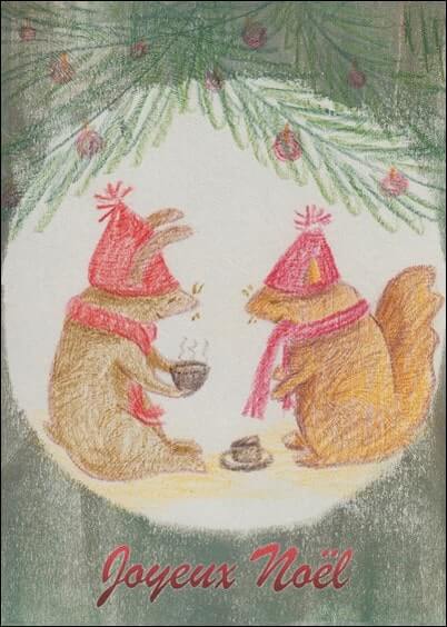Cartes postales de Noël : Deux petits écureuils de Noël