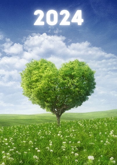 Cartes postales de Voeux de fin d'année : Un arbre en coeur pour la nouvelle année 2024