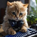 Chat qui joue aux jeux vidéo