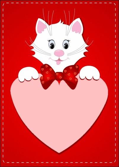 Cartes postales Amour et Animaux : Gros Coeur et petit chat blanc
