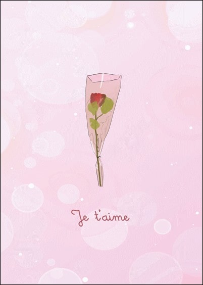 Cartes postales Amour et Animaux : Je t'aime avec une rose