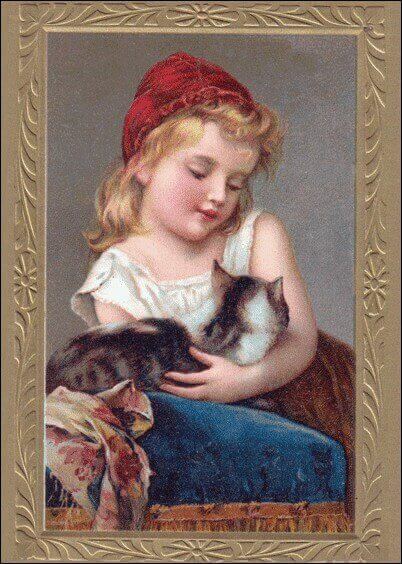 Cartes postales Animaux : Carte ancienne - Petite fille et son chat