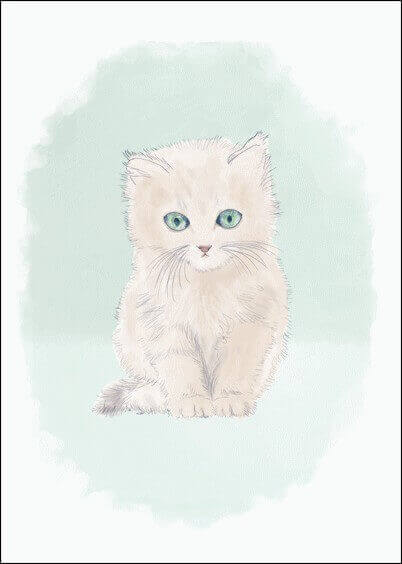 Cartes postales Animaux : Petit chat à l'aquarelle