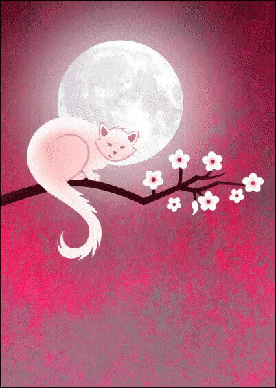 Cartes postales Animaux : Petit chat et lune