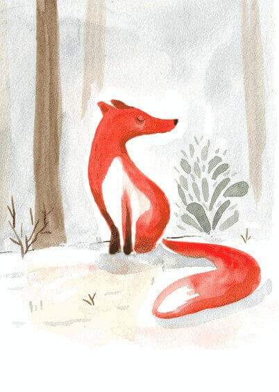 Cartes postales Animaux : Aquarelle de renard
