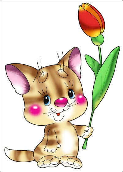 Cartes postales Animaux : Petit chat et fleur