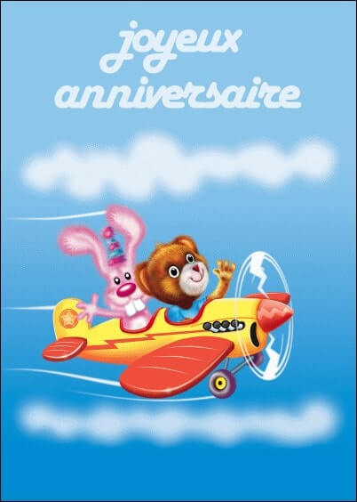 Cartes postales Anniversaire et Animaux pour les enfants : Animaux dans un avion