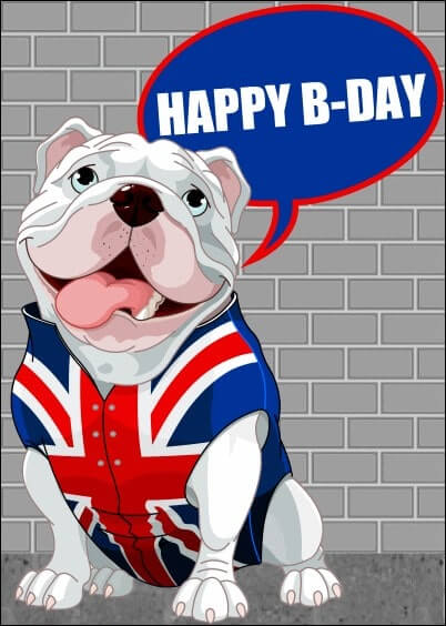 Cartes postales Anniversaire et Animaux : Chien anglais - Happy birthday