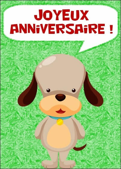 Cartes postales Anniversaire et Animaux pour les enfants : Petit chien