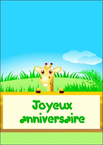 Cartes postales Anniversaire et Animaux pour les enfants : Girafe