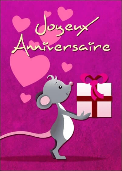 Cartes postales Anniversaire et Animaux pour les enfants : Petite souris et cadeau