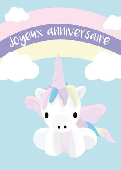 Cartes postales Anniversaire et Animaux pour les enfants : Petite licorne