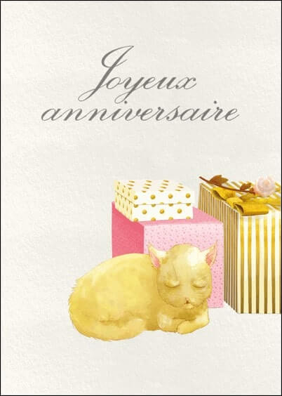 Cartes postales Anniversaire et Animaux : Chat devant les cadeaux