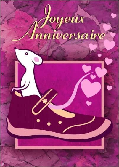 Cartes postales Anniversaire et Animaux pour les enfants : Souris dans un soulier