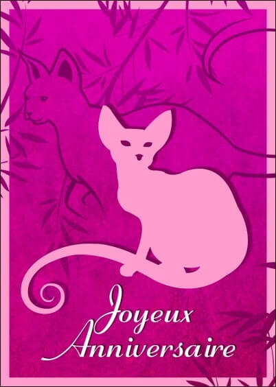 Cartes postales Anniversaire et Animaux : Chat - carte en rose