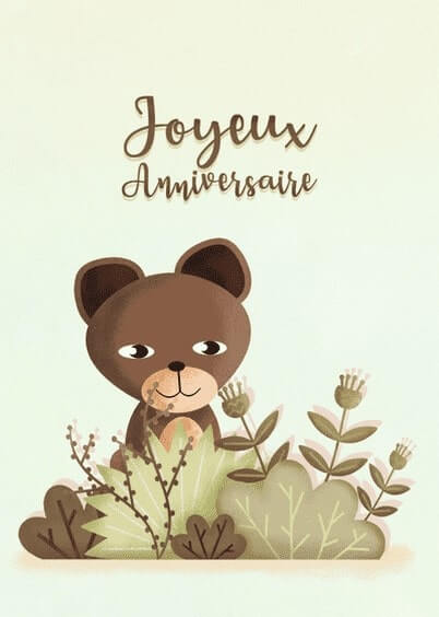 Cartes postales Anniversaire et Animaux pour les enfants : Ourson brun