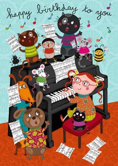 Cartes postales Anniversaire et Animaux pour les enfants : La chorale des animaux