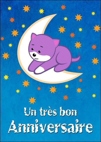 Cartes postales Anniversaire et Animaux pour les enfants : Chaton sur la lune