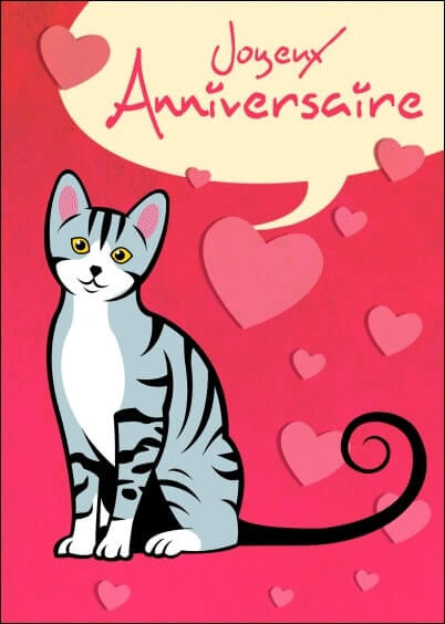 Cartes postales Anniversaire et Animaux pour les enfants : Chat gris