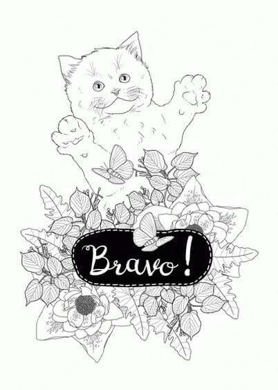 Cartes postales Coloriages Animaux pour enfants : Félicitations Chaton - à colorier