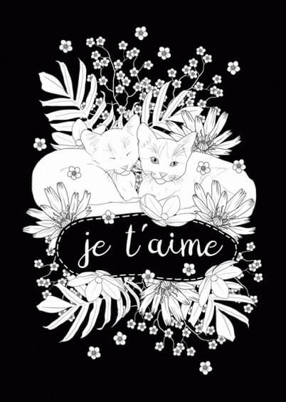 Cartes postales Coloriages Animaux pour enfants : Je t'aime et Chats - à colorier