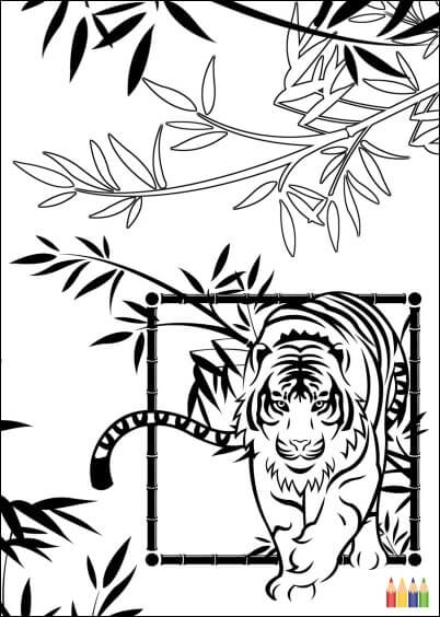 Cartes postales Coloriages Animaux pour enfants : Tigre - à colorier