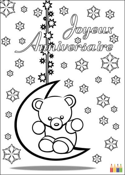 Cartes postales Coloriages Animaux pour enfants : Anniversaire Nounours - à colorier