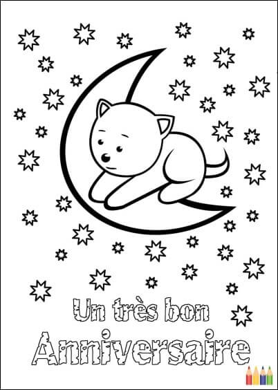 Cartes postales Coloriages Animaux pour enfants : Anniversaire Chaton - à colorier