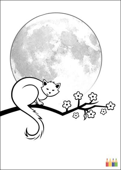 Cartes postales Coloriages Animaux pour enfants : Chat sur une branche - à colorier