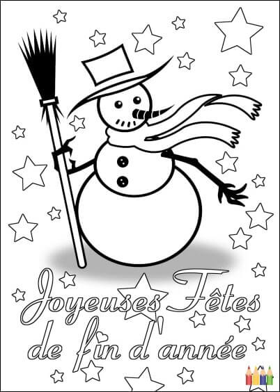 Cartes postales Coloriages Animaux pour enfants : Joyeuses fêtes Bonhomme de neige - à colorier