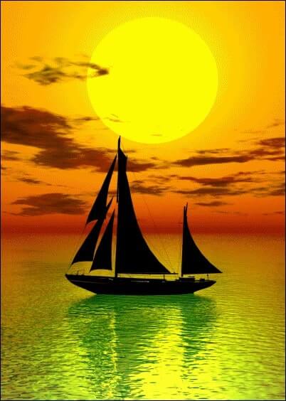 Cartes postales de Condoléances Animaux et Nature : Coucher de soleil sur un voilier