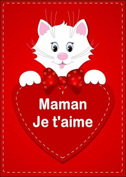 Cartes postales Fête des mères : Chat blanc et coeur