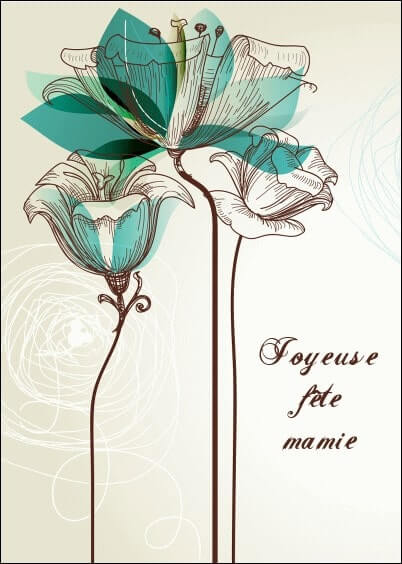 Cartes postales Fête des grand-mères : Gravure avec des fleurs