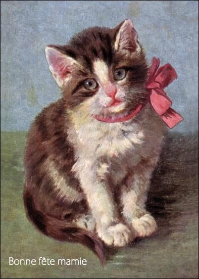 Cartes postales Fête des grand-mères : Tableau petit chaton