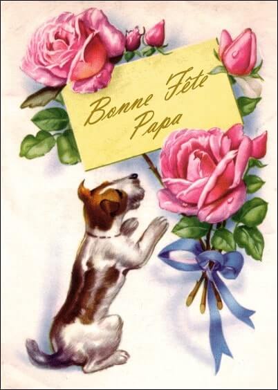 Cartes postales Fête des pères : Chien et roses