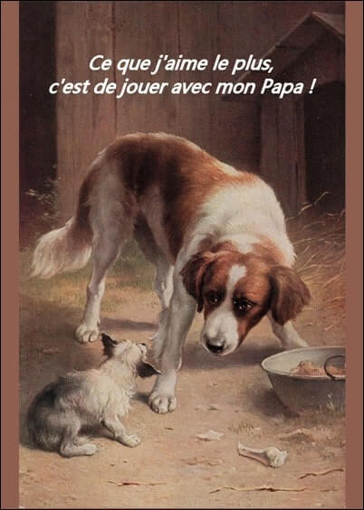 Cartes postales Fête des pères : Carte ancienne Petit chien - Jouer avec mon papa
