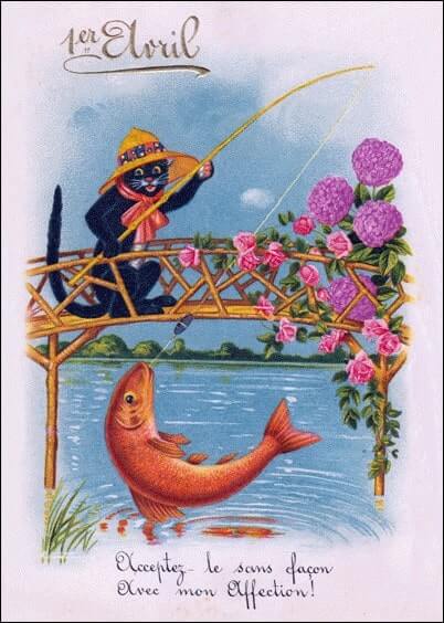 Cartes postales Poisson d'avril : Carte ancienne - Pêche au poisson d'avril