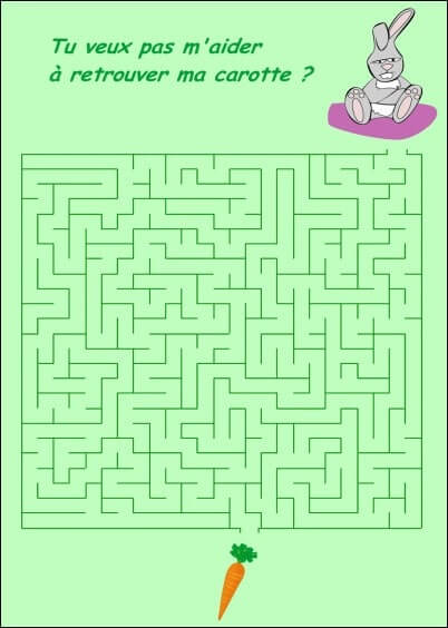 Cartes postales Jeux : Labyrinthe - Lapin et carotte