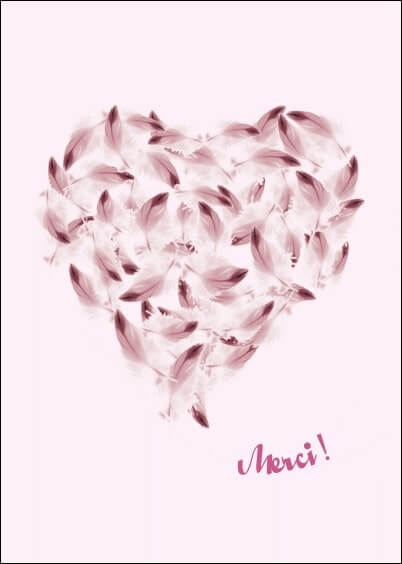 Cartes postales Mariage : Merci - Coeur en plumes