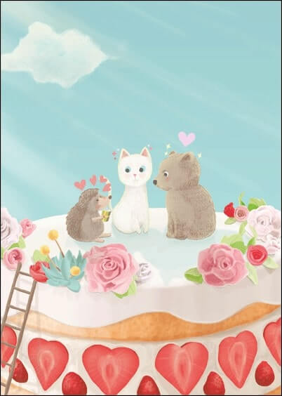 Cartes postales Mariage : Amoureux avec un gâteau aux fraises