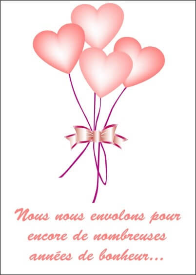 Cartes postales Mariage : Anniversaire - Ballons en coeur qui s'envolent