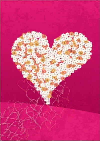 Cartes postales Mariage : Coeur de marguerites - à personnaliser