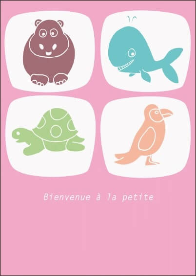 Cartes postales Naissance : Petits animaux - Bienvenue Fille