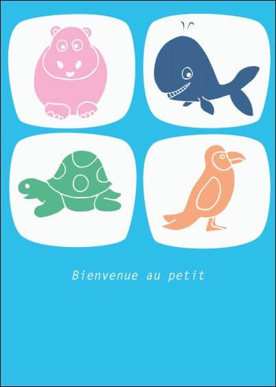 Cartes postales Naissance : Petits animaux - Bienvenue Garçon