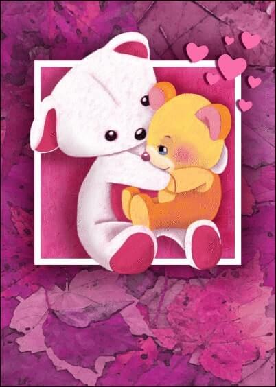 Cartes postales Naissance : 2 Nounours et des coeurs