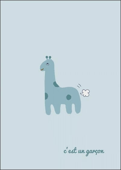 Cartes postales Naissance : Petite girafe bleu